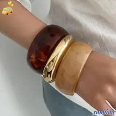 Pulseiras De Acrílico YUNHI , Joias De Mão , Grossas De Hip Hop Largas Marrons Boho De Metal Pesado