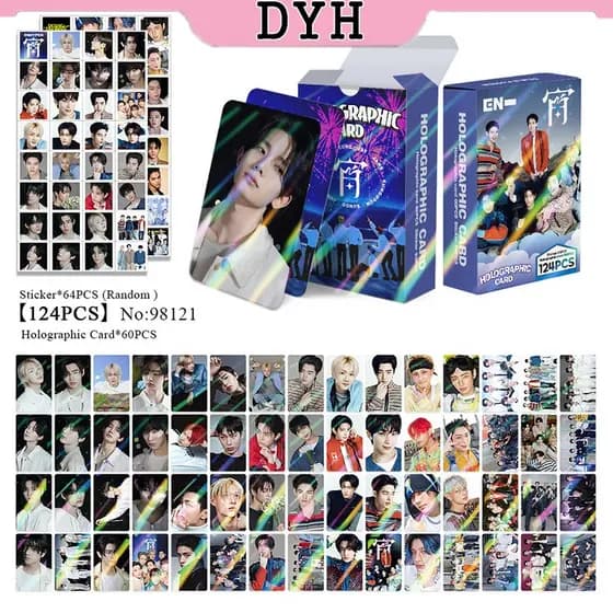 124 P莽s/Caixa ENHYPEN Photocards SUNGHOON Hologr谩fico LOMO Cart茫o JUNGWON SUNOO NI-KI HEESEUNG JAKE JAY Adesivo