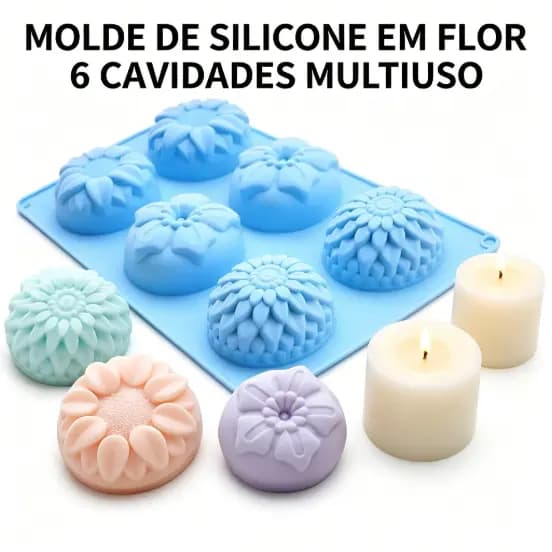 Molde de Silicone com 6 Cavidades em Forma de Flor, Multiuso para Fazer Sabonete, Vela e Bolo, Acessório de Artesanato D