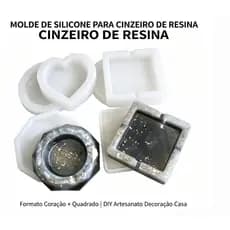 Molde de Silicone para Cinzeiro de Cristal em Resina UV Epóxi, Formato Coração e Quadrado, DIY Artesanato Decoração para