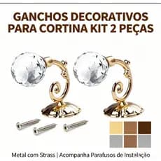 Kit com 2 Ganchos para Amarrar Cortina, Metal com Decoração de Cristal, Suporte de Parede para Janela