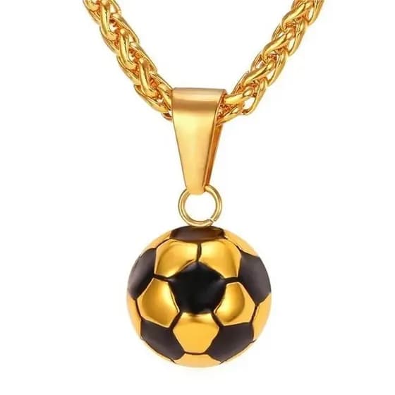 Colar Masculino Aço Titânio Pingente Bola de Futebol Estilo Esportivo, Não Desbota Resistente ao Desgaste