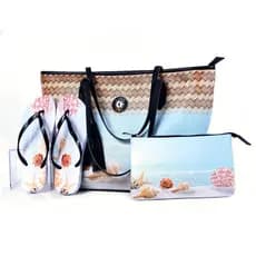 Kit de Praia Feminino: Bolsa + Chinelo + Nécessaire – Estilo e Praticidade