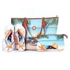 Kit de Praia Feminino: Bolsa + Chinelo + Nécessaire – Estilo e Praticidade