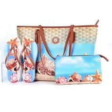 Kit Praia Feminino Completo: Bolsa + Chinelo + Nécessaire – Estilo e Praticidade