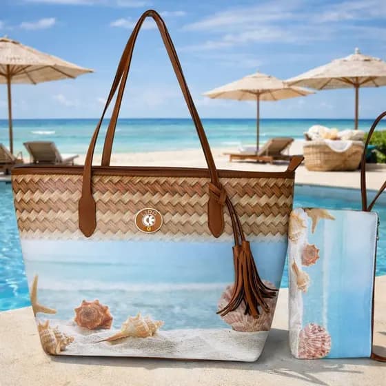 Bolsa Feminina De Luxo Kit Praia Grande + Necessaire | Bolsa de Ombro Estampada Verão Moda 2026