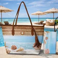 Bolsa Feminina De Luxo Kit Praia Grande + Necessaire | Bolsa de Ombro Estampada Verão Moda 2026