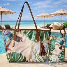 Bolsa de Praia Grande + Necessaire | Bolsa de Ombro Estampada Verão Moda 2026