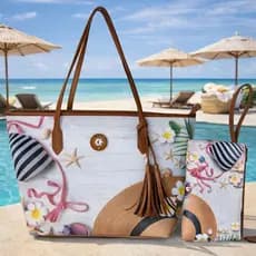 Bolsa Feminina Praia Grande + Necessaire | Bolsa de Ombro Estampada Verão Moda 2026