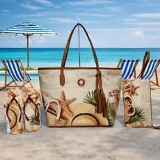 Bolsa de Luxo Kit Praia 3 Peças – Bolsa, Chinelo e Necessaire