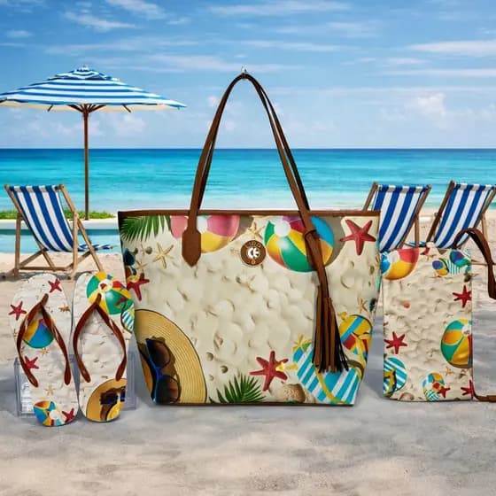 Bolsa de Praia Feminino Kit 3 Peças – Bolsa, Chinelo e Necessaire