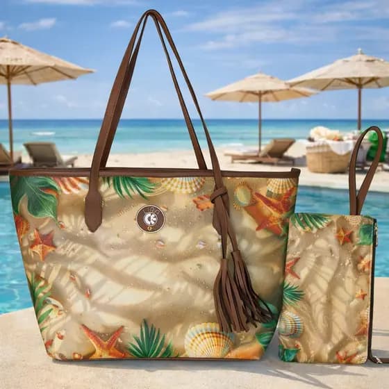 Bolsa de Praia Grande + Necessaire | Bolsa de Ombro Estampada Verão Moda 2026