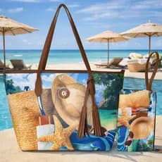 Bolsa de Praia Grande + Necessaire | Bolsa de Ombro Estampada Verão Moda 2026
