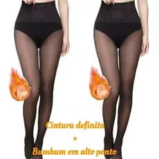 Kit 2 Meia Calça Térmica Cintura Alta  Afina Cintura Levanta Bumbum com Pelúcia Interna Quentinha Efeito Pele Invisível