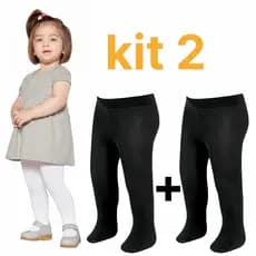 Kit 2 Pares De Meia Calça Infantil Bebê Para Inverno Quentinho Confortavel Preto e Branco
