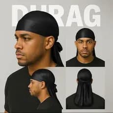 Kit 12 Bandana Durag Waves Touca Afro De Cetim Preto e Branco