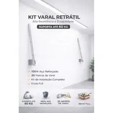 Varal Retrátil Parede 100% Alumínio Suporte Resistente até 80kg - Envio Imediato