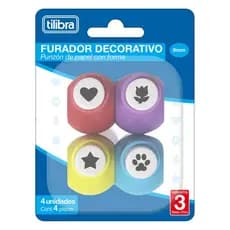 Kit com 4 Furador Decorativo Perfurador Patinha Coração Estrela Flor - 9mm - Tilibra