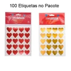 200 Adesivos Etiquetas Coracao Vermelho/ Dourado 100 unidades em cada pct de 19 mm - Yin's Paper