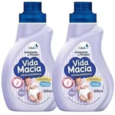 Kit 2 Amaciantes de Roupa Vida Macia Baby Glicerina e Amêndoas 500ml