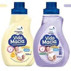 Kit Amaciante de Roupa e Sabão Líquido Lava Roupas Vida Macia Baby 500ml Cada
