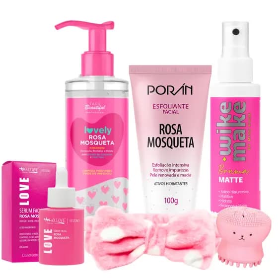 Kit de skincare rosa mosqueta limpeza de pele sérum facial completo