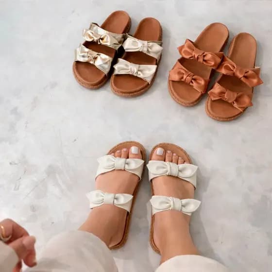Birken Feminina Papete Tiras com nó Rasteira Chinelo FlatForm Confortável Macia Laço Atemporal Bela Linda Sandalia