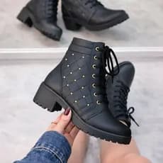 Coturno Feminino Bota Tratorada Macia Atemporal Inverno Outono Cano Baixo Salto Grosso Confortavel -  COTURNO SPAIK