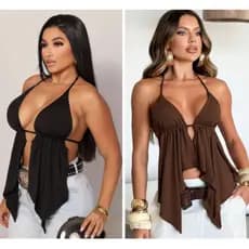 Kit 2 Top Malibu Cortininha Blusinha Feminina Babado Com Bojo