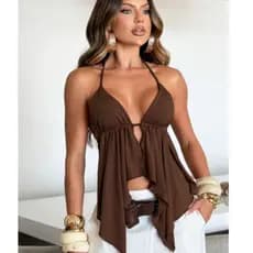 Top Malibu Cortininha Blusinha Feminina Babado Com Bojo Coho Chic
