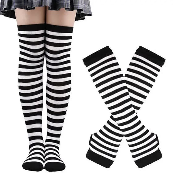 Conjunto de Cosplay com Meias e Luvas Listradas 12ID