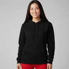 Blusa Moletom Feminino Algodão Flanelado com Capuz e Bolso Atacado Promoção Preto Liso Sem Estampa