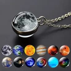 Dupla Face Galáxia Planeta Bola De Vidro Pingente Colar Sol Terra Lua Mars Colares Jóias