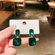 Novo Design Exagerado Verde Geométrico Quadrado Brincos De Cristal Moda Transparentes Para Mulheres Jóias Presente