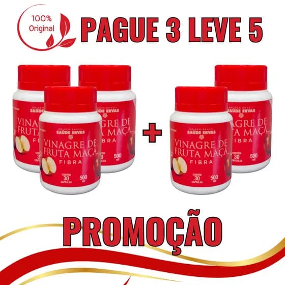 KIT 05 Vinagre de Maça 500MG 30 Capsulas Fonte Verde