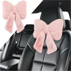 Travesseiro De Encosto De Cabeça De Carro Com Laço Peludo , Pescoço Macio E Confortável Para Decorações De Carros Alívio