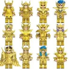 Kit 6 Bonecos Cavaliers Saint Seiya Ouro + acessórios Miniaturas Figura De Ação Anime