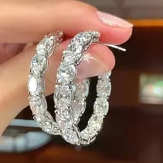 925 Prata Agulha Espumante Oval Cz Hoop Brincos Feminino Cor Luxo Moda Feminina Piercing Festa De Casamento Na Jóias