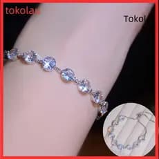 [Tokolu] Pulseira Feminina Ajustável Cor Prata Contas Redondas Elegante Slim Brilhante Strass Para Meninas Adolescentes