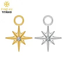 FINE4U ASTM F136 Titânio Starburst CZ North Star Charm Pendant Para Brincos De Abraço De Argola