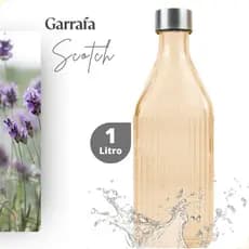 Garrafa de Vidro 1L Água Geladeira Amarela Tampa Inox Canelada Scotch Filete Quadrada Hermética
