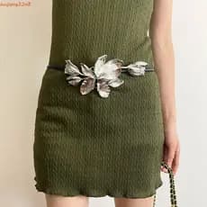 Cinto de Tulipa Dourada Huijiang, Corrente de Cintura Ajustável de Metal Retro, Material PU Exagerado