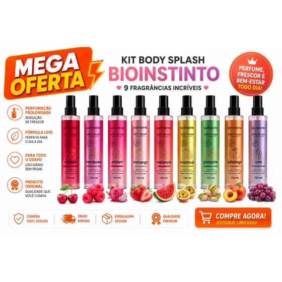 KIT 09 und Body Splash BIO INSTINTO DESODORANTE COLONIA PERFUME CORPORAL 130ML