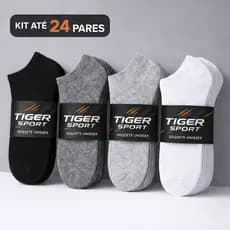 Kit até 24 Pares Meias Soquete Unissex Macia e Confortável Tiger Sport