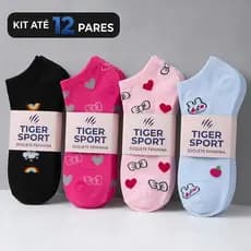 Kit até 12 Pares Meias Soquete Feminina Tiger Sport Macia e Confortável