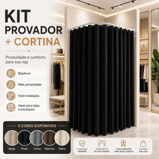 Cabideiro Provador + Cortina Blackout 2.80m X 2.10m Ideal Para Lojas De Roupas Estúdios Camarins