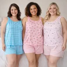 Babydoll Plus Size Feminino Regata com Short – Pijama Confortável 100% Poliéster Estampada |13PL| Oferta
