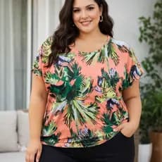 Blusa Plus Size Feminina G1 G2 G3 Floral Manga Curta Leve Solta Roupa Feminina |049E| Oferta