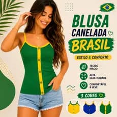 Blusa Brasil Feminina Canelada Alcinha Com Botões Regata Copa Verde Amarela Azul |4250| Oferta
