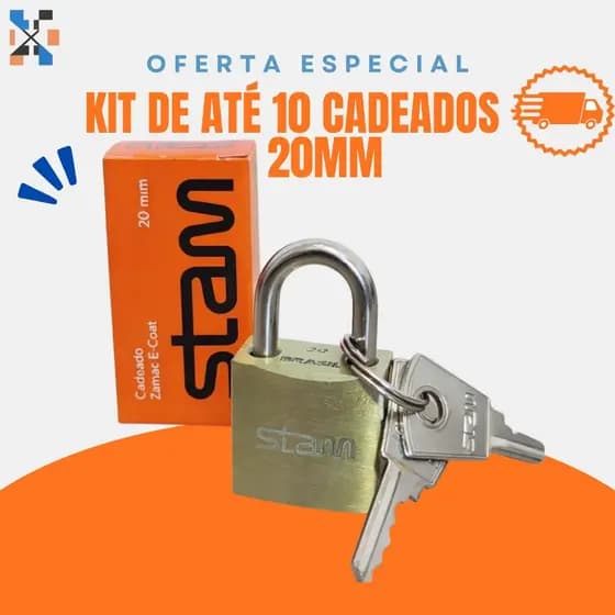 Cadeado 20MM Stam Original Zamac E-Coat Reforçado Alta Segurança Durabilidade Dourado Com 2 Chaves